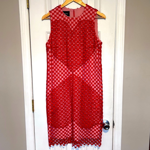 AKRIS Cocktail Dress Heart Motifs Mulberry Silk w Embroidered Overlay UK 12 US 8 - Picture 2 of 14